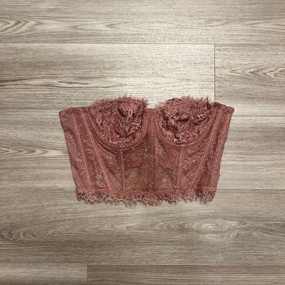 Rare Victoria's Secret mauve pink Lace Corset Bustier Size 34B removable straps